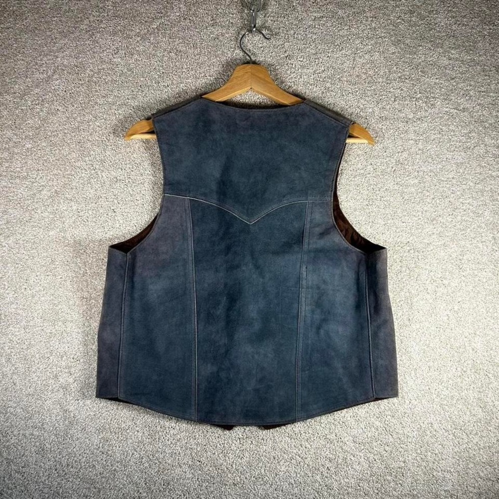 Vintage women's deep blue genuine hide leather button up western vest Size M - Picture 4 of 6